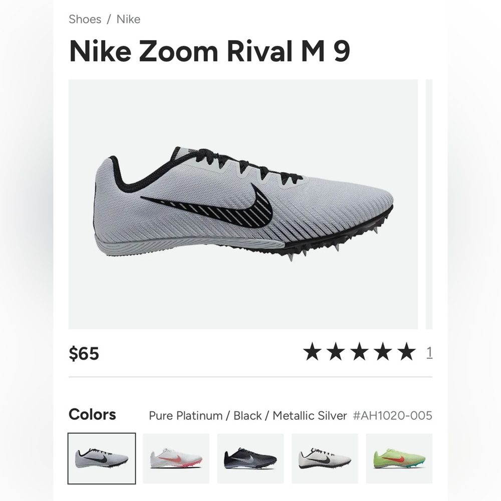 Nike Zoom Rival M 9 Men's Shoes - Pure Platinum and Black